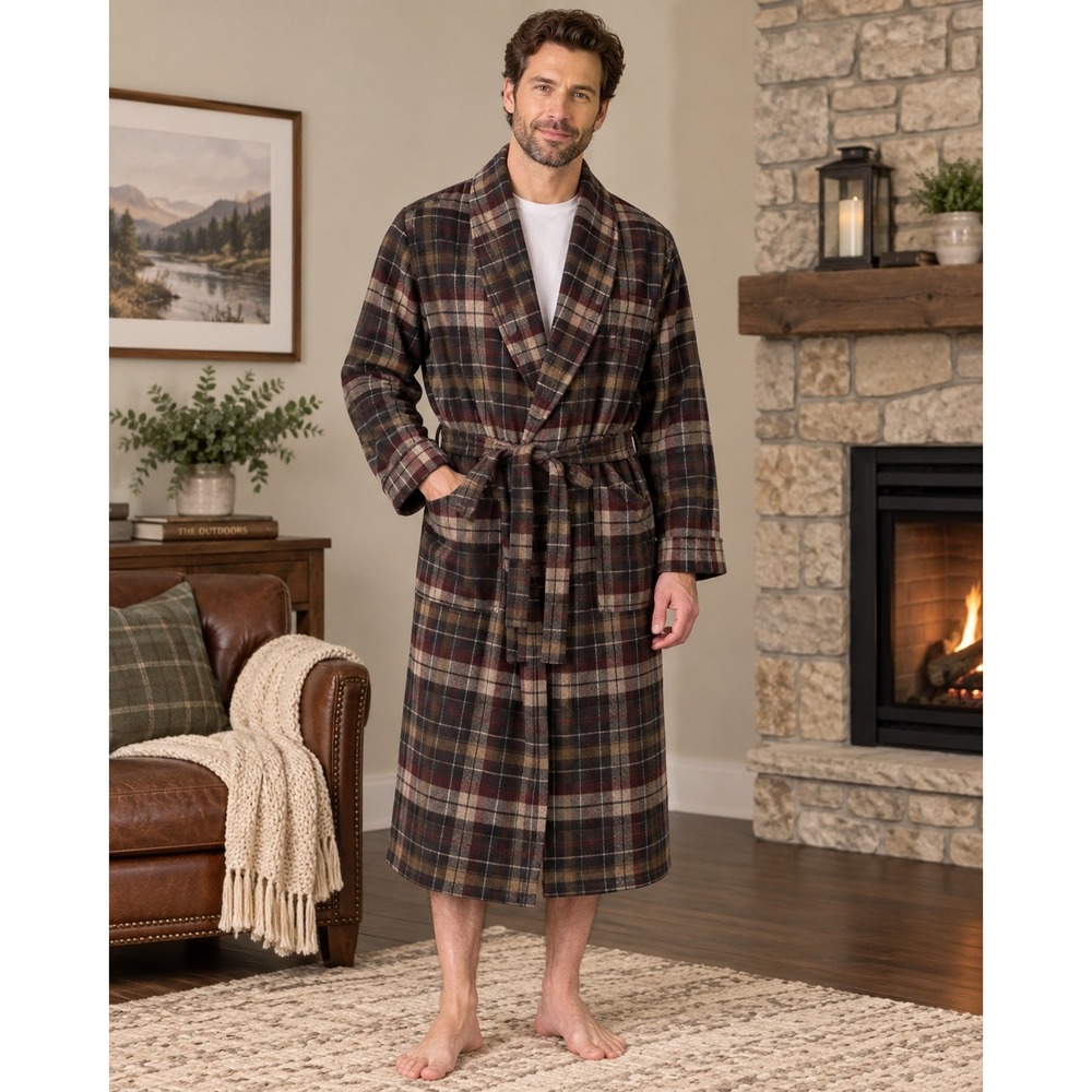 Pendleton Mens XL Wool Plaid Lounge Robe Belted Tartan NWT USA Fabric